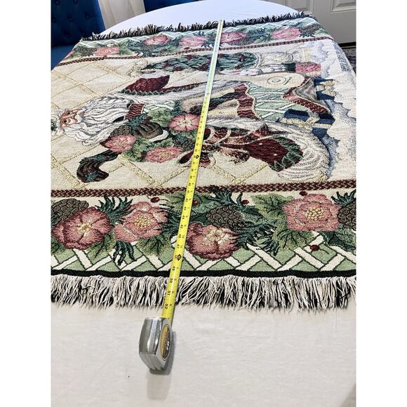 VTG Fitz And Floyd Santa Throw Woven Cotton Fringed Reverse Weave 67” x 52” - Picture 9 of 16